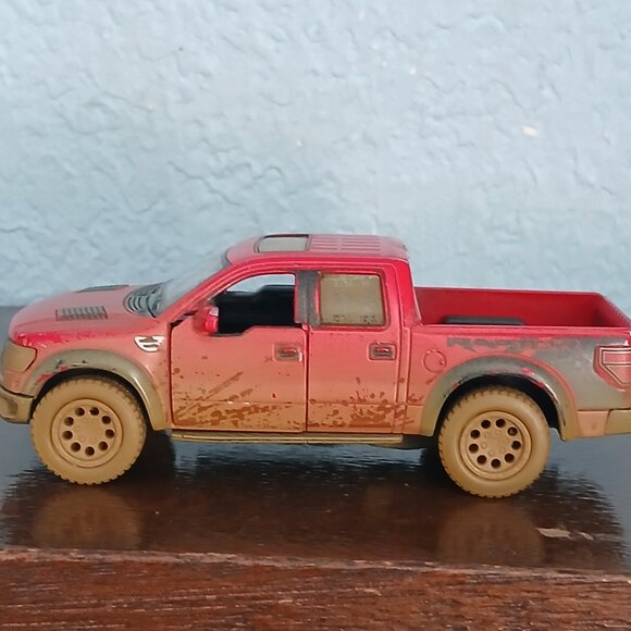 FORD F-150 SVT RAPTOR MUDDY RED METAL MODEL KINSMART PULL & GO - Picture 2 of 8